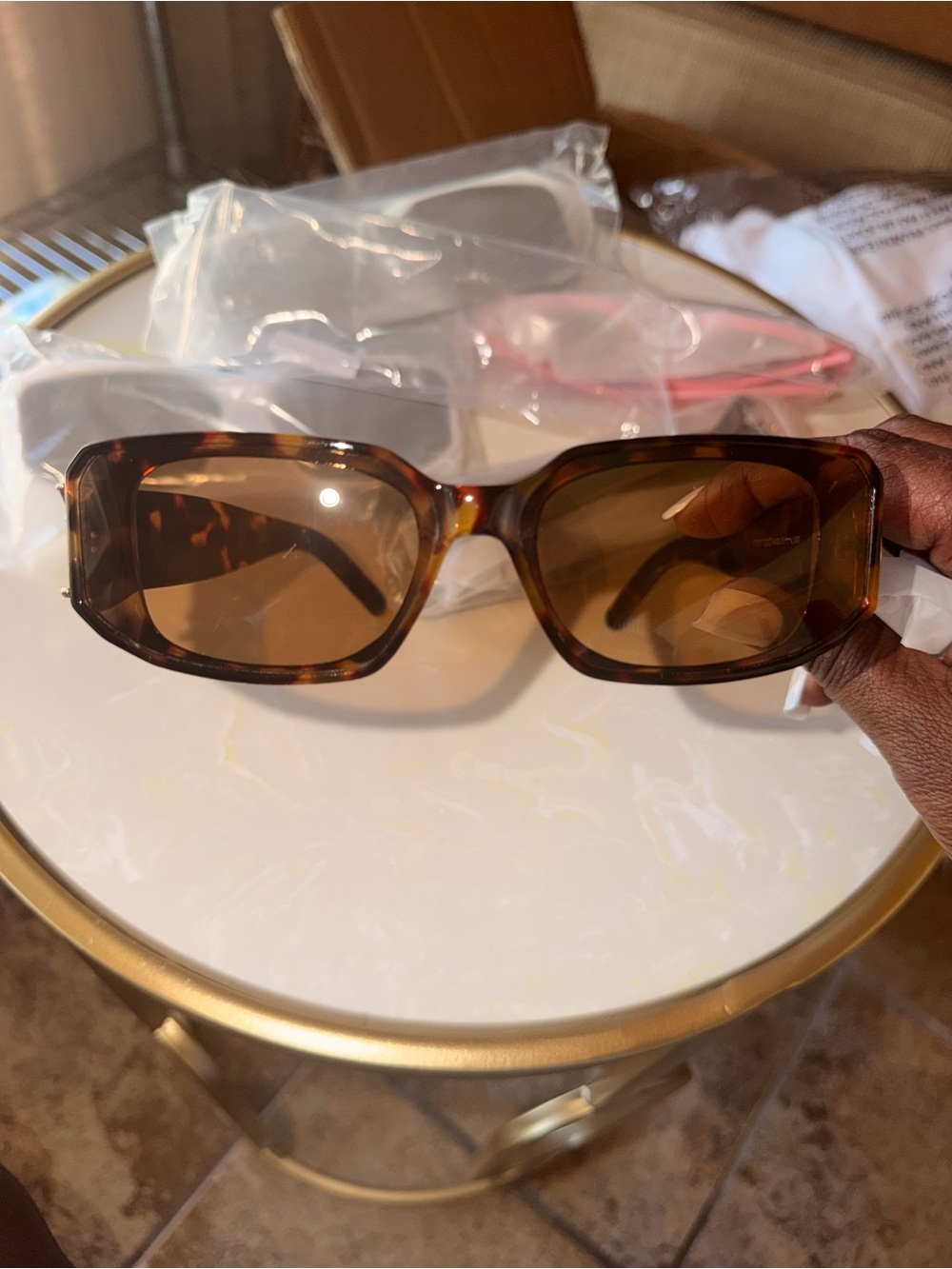 Tortoiseshell Rectangular Women's Sunglasses - Brown Lenses